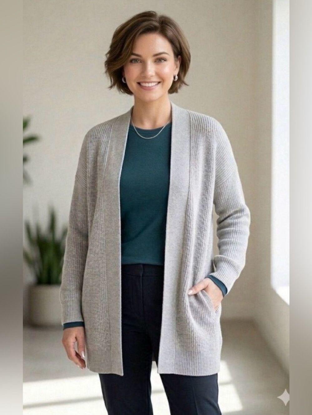 Lululemon Side Slit Sweater Wrap Cardigan Grey Size 6 Open Front Pockets $148